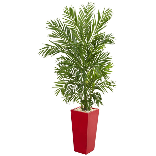 5.5’ Areca Palm Artificial Tree in Red Planter by Nearly Natural