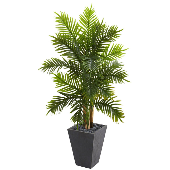 5’ Areca Palm Artificial Tree in Slate Finished Planter (Real Touch) by Nearly Natural