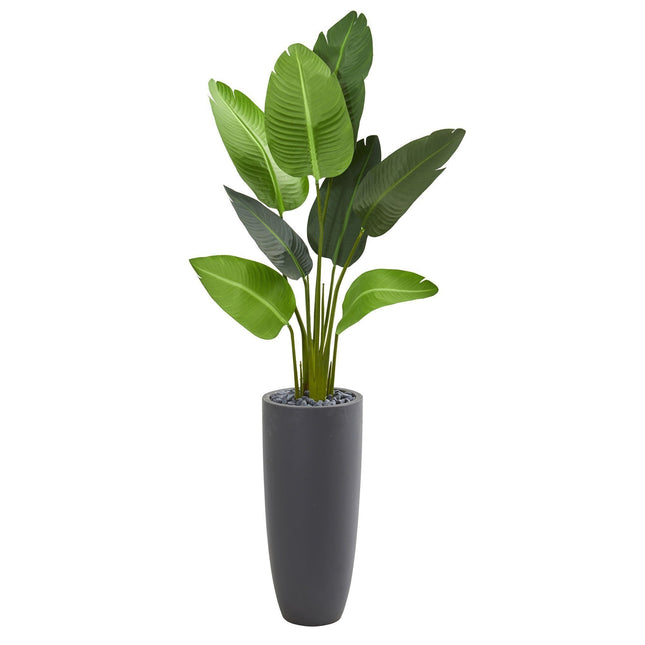 5.5’ Traveler's Palm Artificial Tree in Gray Planter by Nearly Natural