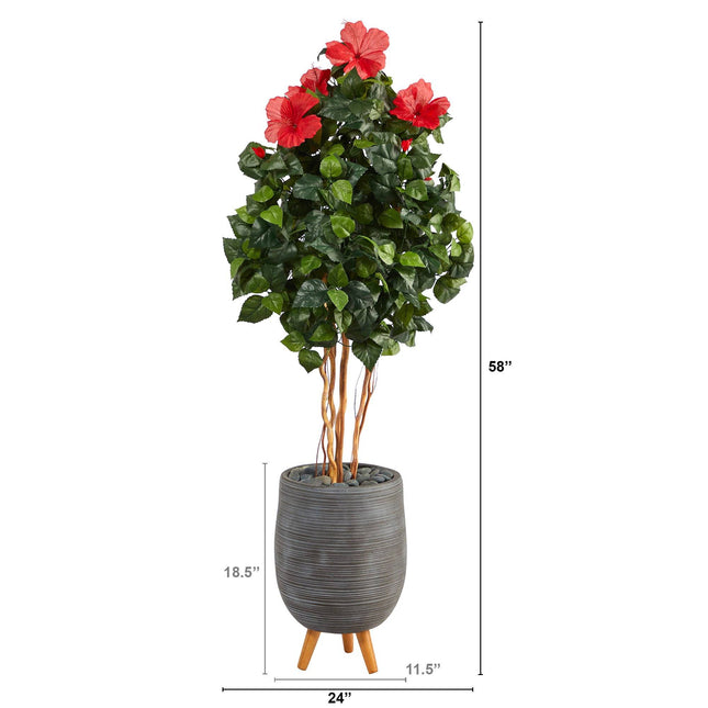 58” Hibiscus Artificial Tree in Gray Planter with Stand by Nearly Natural
