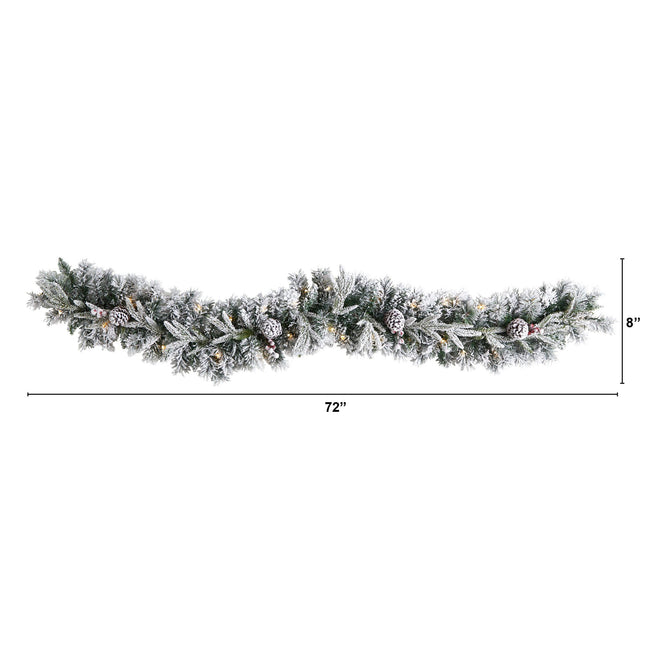 6’ Flocked Artificial Christmas Garland with Pine Cones and 35 Warm White LED Lights by Nearly Natural