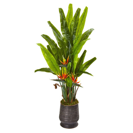 62” Bird of Paradise Artificial Plant in Decorative Planter by Nearly Natural