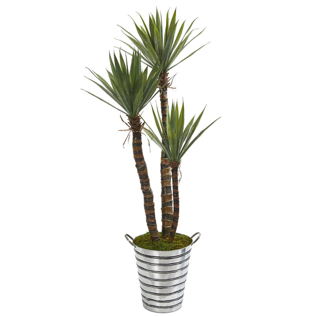 63” Yucca Artificial Tree in Tin Bucket by Nearly Natural