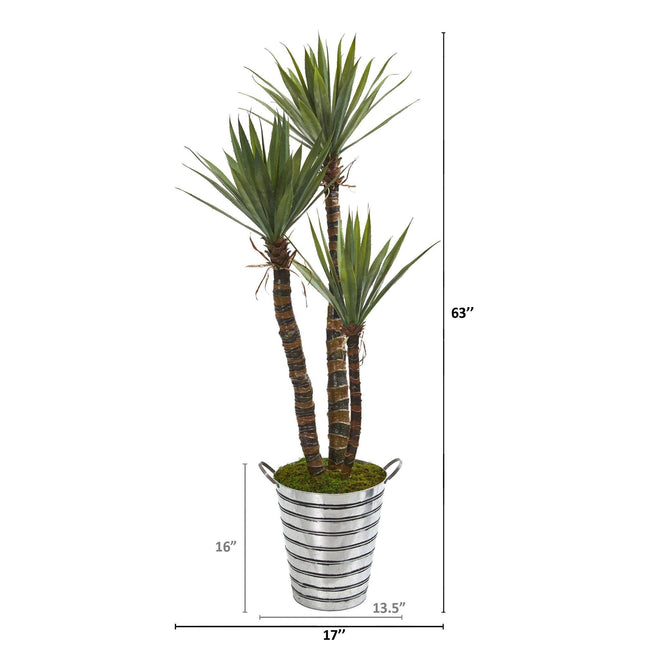 63” Yucca Artificial Tree in Tin Bucket by Nearly Natural