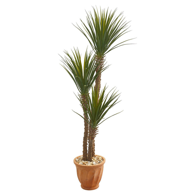65” Yucca Rostrara Artificial Tree in Terra Cotta Planter by Nearly Natural