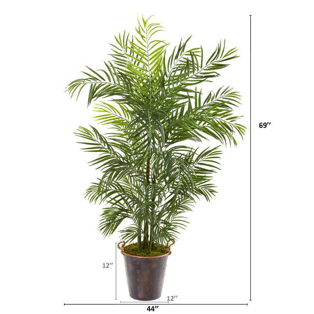 69” Areca Palm Artificial Tree in Metal Pail (Indoor/Outdoor) by Nearly Natural