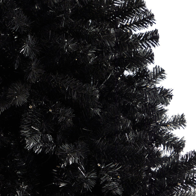 7’ Black Artificial Christmas Tree with 500 Clear LED Lights and 1428 Tips by Nearly Natural