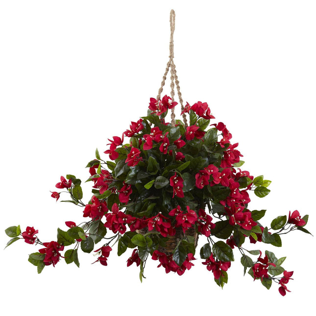 Artificial Bougainvillea Hanging Basket UV Resistant (Indoor/Outdoor) by Nearly Natural