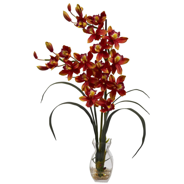 Cymbidium Orchid w/Vase Arrangement by Nearly Natural