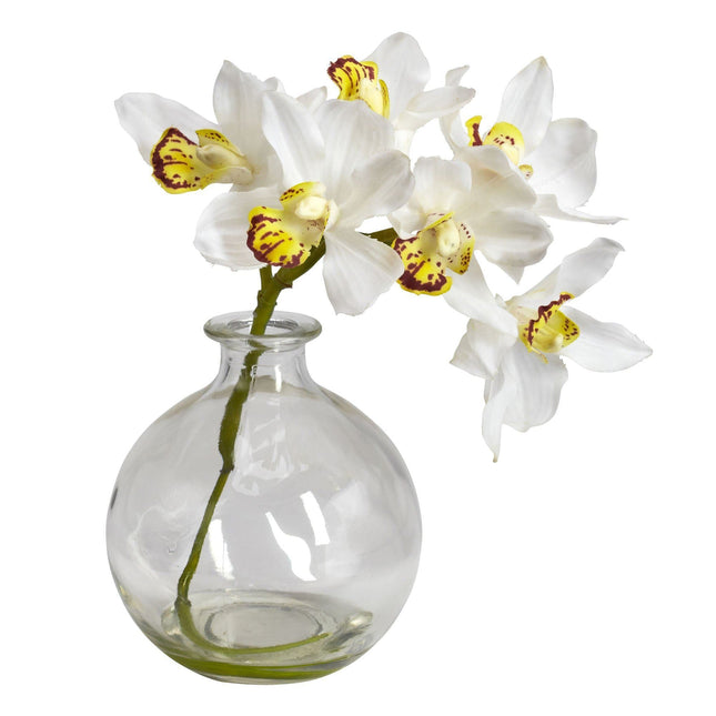 Cymbidium w/Vase  Silk Flower Arrangement (Set of 3) by Nearly Natural