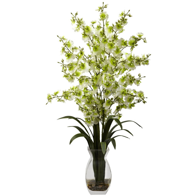 Dancing Lady Orchid w/Vase Arrangement by Nearly Natural