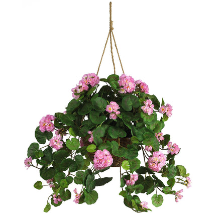 Geranium Hanging Basket Silk Plant by Nearly Natural