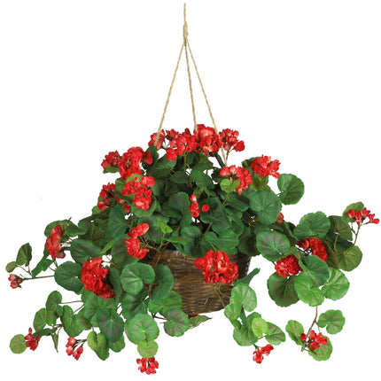 Geranium Hanging Basket Silk Plant by Nearly Natural