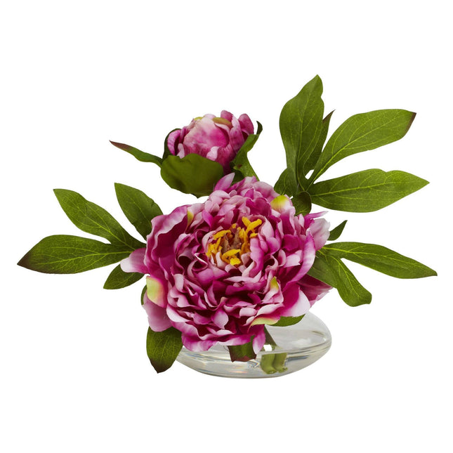 Peony w/Glass Vase (Set of 3) by Nearly Natural