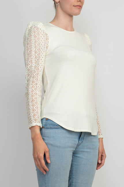 Cupio Crew Neck Lace Long Sleeve Viscose Top by Curated Brands