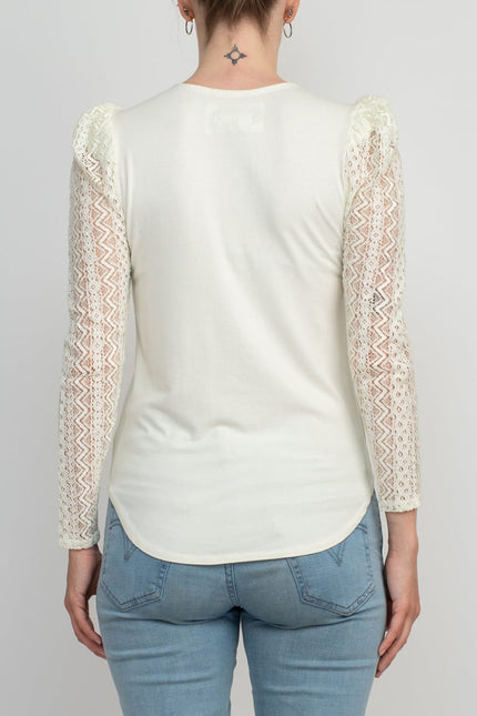 Cupio Crew Neck Lace Long Sleeve Viscose Top by Curated Brands