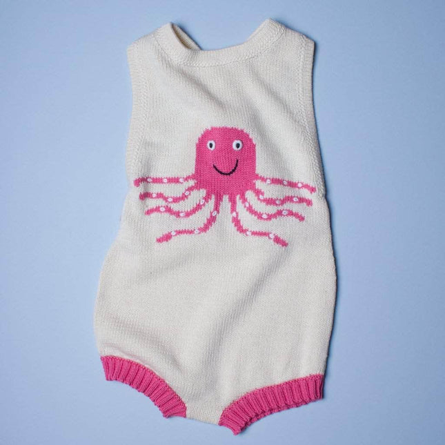 Organic Baby Romper, Sleeveless Knit - Octopus by Estella