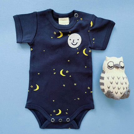 Moon & Stars Organic Baby Onesie & Owl Rattle Set by Estella