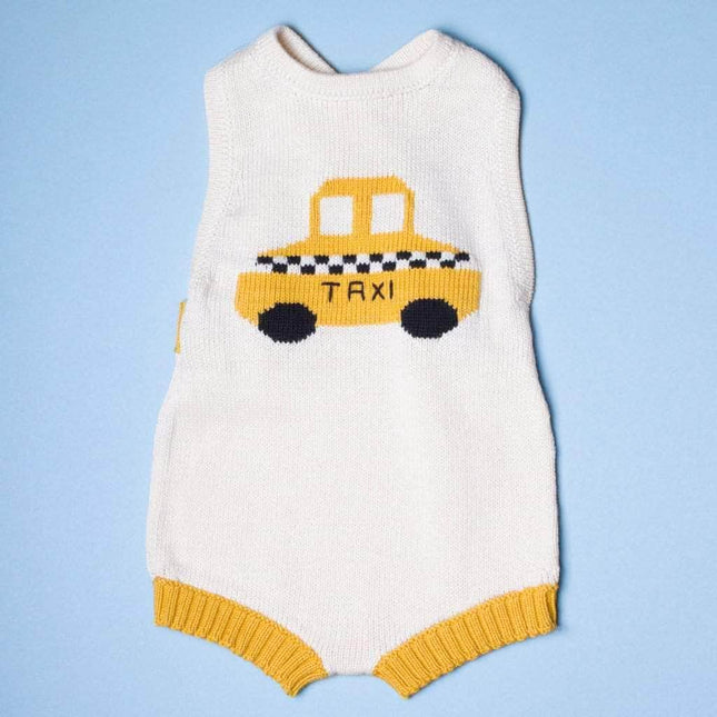 Organic Baby Gift Set-Knitted Taxi Newborn Romper, Taxi Dog, Taxi Bear by Estella