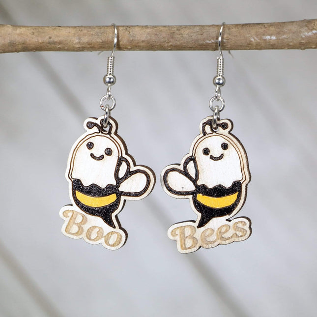 Boo Bees Wooden Dangle Earrings by Cate's Concepts, LLC - Vysn