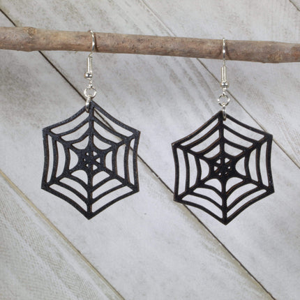 Halloween Creepy Spider Web Wooden Dangle Earrings by Cate's Concepts, LLC - Vysn
