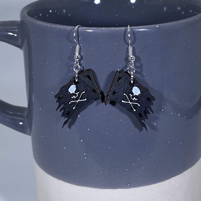 Jolly Roger Pirate Wooden Dangle Earrings by Cate's Concepts, LLC - Vysn