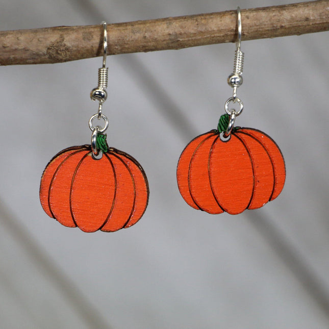 Fall Pumpkin Wooden Dangle Earrings by Cate's Concepts, LLC - Vysn