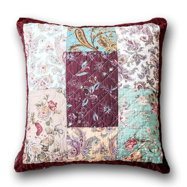 DaDa Bedding Patchwork Burgundy Red Velvet Floral Euro Pillow Cover, 26" x 26" (JHW-868) by DaDa Bedding Collection
