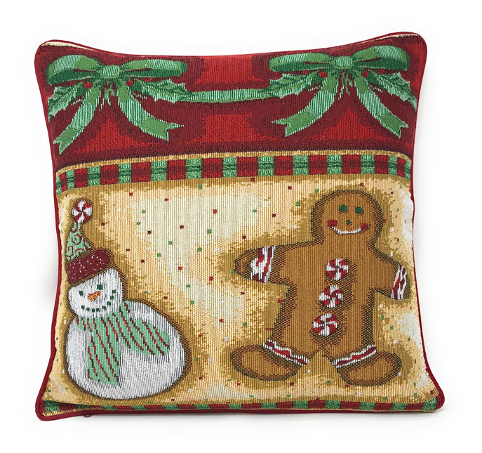 DaDa Bedding Gingerbread Snowman Woven Tapestry Throw Pillow Covers 16" x 16" (12917) by DaDa Bedding Collection