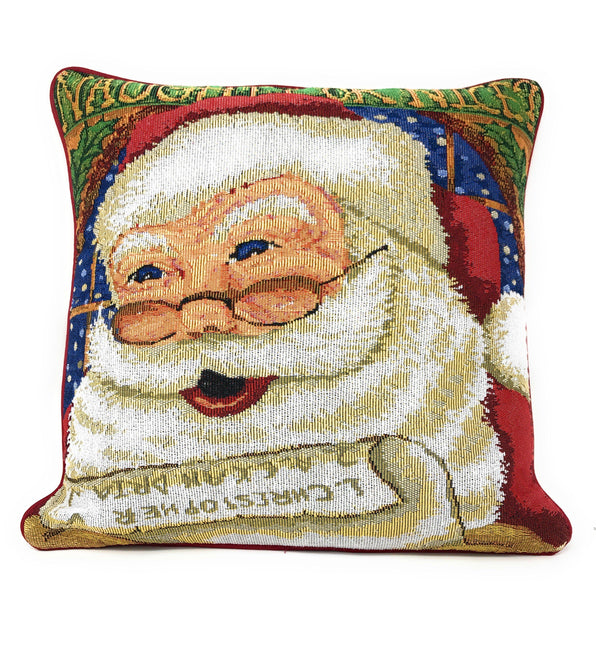 DaDa Bedding Naughty or Nice Santa Claus Christmas Woven Tapestry Throw Pillow Cover - 16" x 16" by DaDa Bedding Collection - Vysn