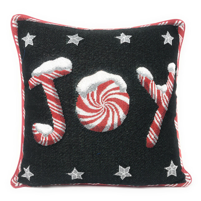 DaDa Bedding Peppermint Joy Stars Red Black Tapestry Throw Pillow Cover - 16” x 16” (12904) by DaDa Bedding Collection
