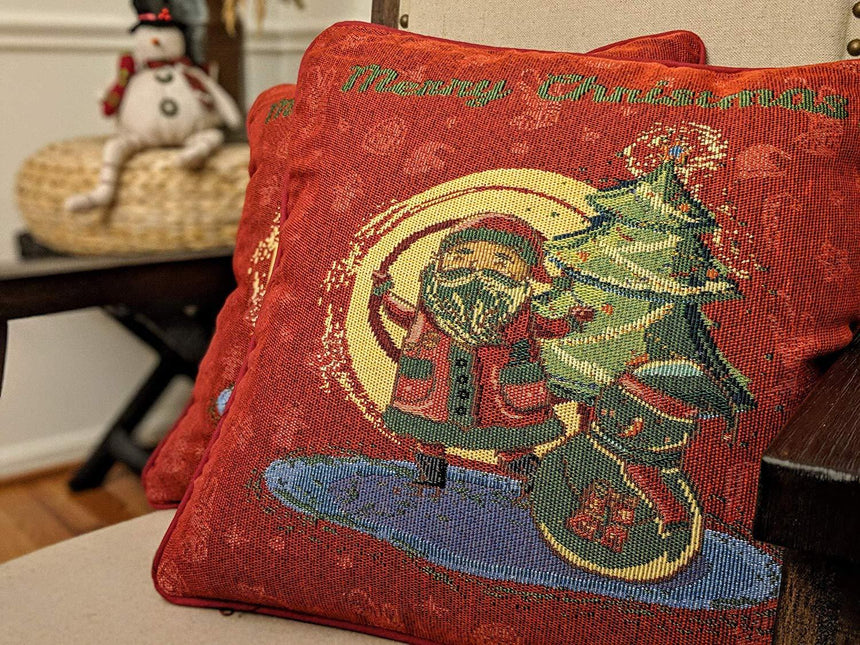 DaDa Bedding Red Santa Claus Christmas Woven Tapestry Throw Pillow Cover - 16" x 16" (17615) by DaDa Bedding Collection - Vysn