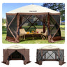 Camping Gazebo Screen Tent, 12*12ft, 6 Sided Pop-up Canopy Shelter Tent with Mesh Windows, Portable Carry Bag, Stakes, Large Shade Tents for Outdoor Camping, Lawn and Backyard, Brown/Beige