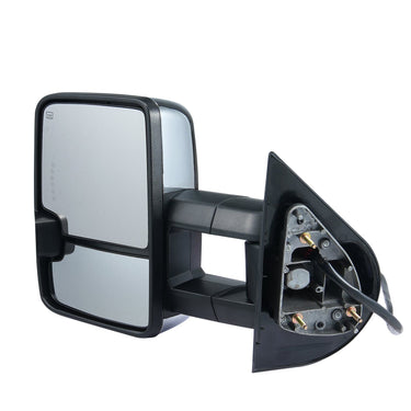 Towing Mirrors Fit for 2008-2014 Chevy Silverado GMC Sierra Power Heated LED Arrow Signal Light Side View Mirror Pair Manual Controlling Telescoping Folding, Silver