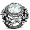 LOA874 - Ruthenium Brass Ring with AAA Grade CZ in Clear