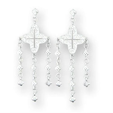 414222 - High-Polished 925 Sterling Silver Earrings with AAA Grade CZ in Clear