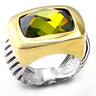 7X127 - Reverse Two-Tone Brass Ring with AAA Grade CZ in Olivine color