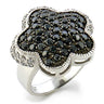 9W099 - Rhodium + Ruthenium Brass Ring with AAA Grade CZ in Jet