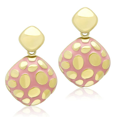 TK1502 - IP Gold(Ion Plating) Stainless Steel Earrings with Epoxy in Light Rose