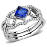 DA272 - High polished (no plating) Stainless Steel Ring with Synthetic Spinel in London Blue