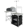 Camping Kitchen Table, Folding Outdoor Cooking Table with Storage Carrying Bag, Aluminum Cook Station 1 Cupboard & Detachable Windscreen, Quick Set-up for Picnics, BBQ, RV Traveling, Black