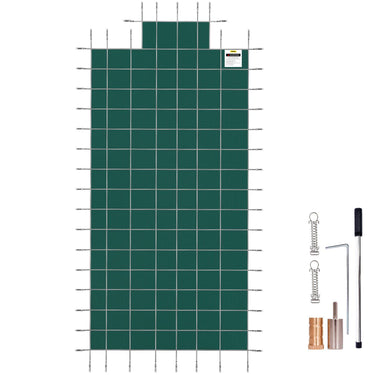 Pool Safety Cover Fits 20x40ft Rectangle Inground Safety Pool Cover Green Mesh with 4x8ft Center End Steps Solid Pool Safety Cover for Swimming Pool Winter Safety Cover