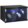 Watch Winder, Watch Winder for 4 Men's and Women's Automatic Watches, with 2 Super Quiet Japanese Mabuchi Motors, Blue LED Light and Adapter, High-Density Board Shell and Black PU