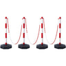 Adjustable Traffic Delineator Post Cones, 4 Pack, Traffic Safety Delineator Barrier with Fillable Base 8FT Chain, for Traffic Control Warning Parking Lot Construction Caution Roads, Red & White