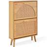 Shoe Cabinet with 2 Flip Drawers, Shoe Storage Cabinet for Entryway, Free Standing Shoe Storage Organizer with Rattan Doors for Heels, Boots, Slippers in Hallway, Living Room