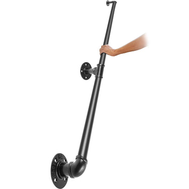 Pipe Stair Handrail, 4FT Staircase Handrail, 440LBS Load Capacity Carbon Steel Pipe Handrail, Industrial Pipe Handrail with Wall Mount Support, Round Corner Wall Handrailings for Indoor, Outdoor