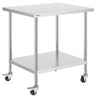 Stainless Steel Work Table 30 x 18 x 38 Inch, with 4 Wheels, 3 Adjustable Height Levels, Heavy Duty Food Prep Worktable for Commercial Kitchen Restaurant, Silver