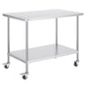 Stainless Steel Work Table 30 x 48 x 38 Inch, with 4 Wheels, 3 Adjustable Height Levels, Heavy Duty Food Prep Worktable for Commercial Kitchen Restaurant, Silver