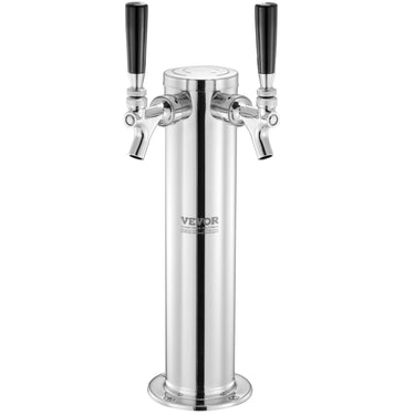 Kegerator Tower Kit, Dual Taps Beer Conversion Kit, Stainless Steel Keg Beer Tower Dispenser with Dual Gauge CGA320 Regulator & D-System Keg Coupler, Self-Closing Spring for Party Bar Home