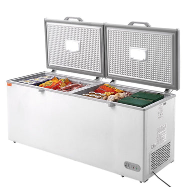 Chest Freezer, 19.8 Cu.ft / 561 L Large Deep Freezer with Split Top Double Locking Lids, Freestanding Commercial Chest Freezer & 4 Removable Baskets, 7-Level Adjustable Temp, LED Light, 6 Wheels